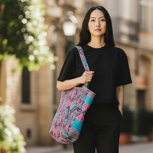 Karma Highway Pink and Blue Patchwork Quilted Tote Bag NWT